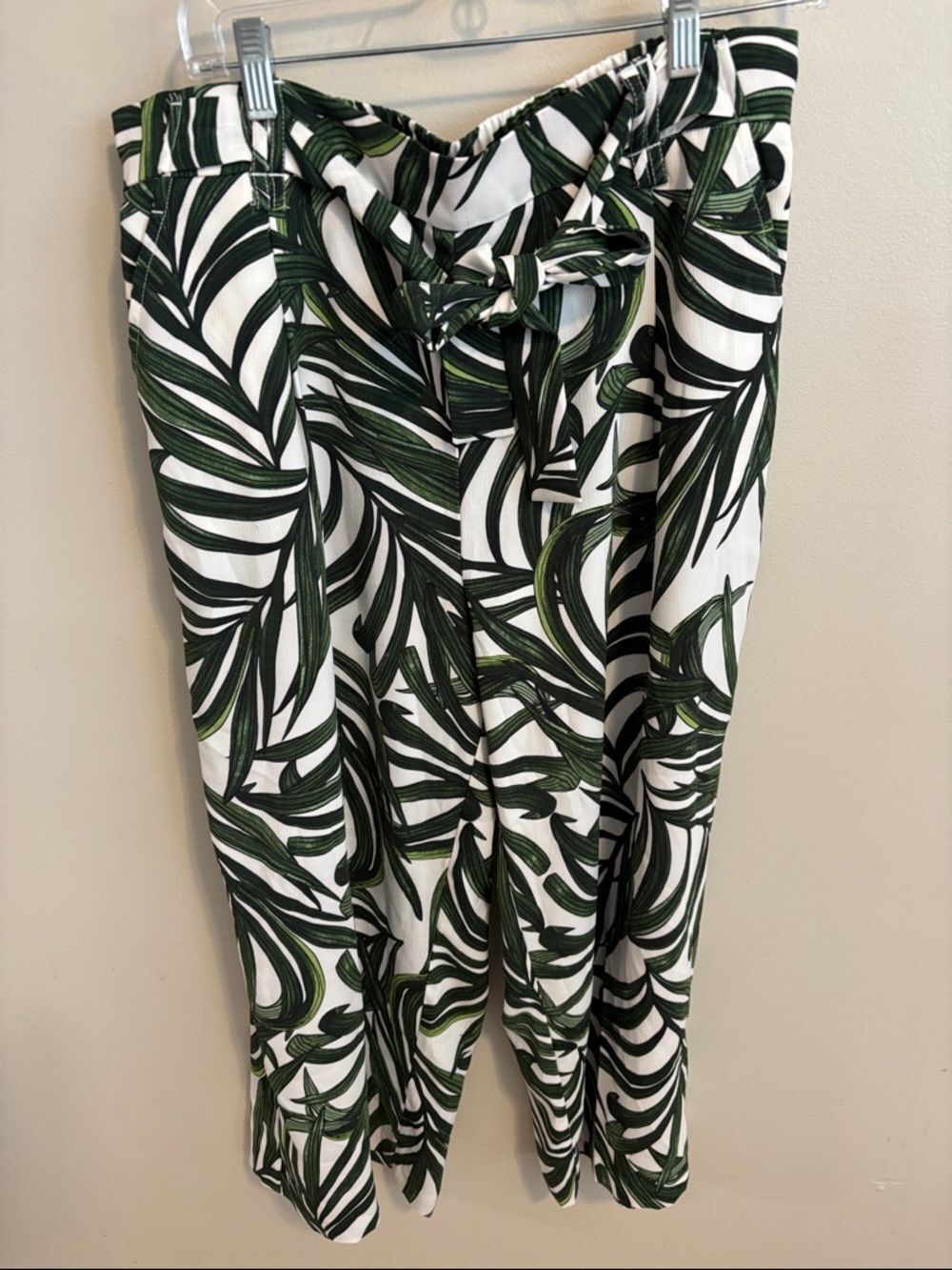 Elaine Rose Tropical Leaf Print Wide-Leg Pants cropped size large